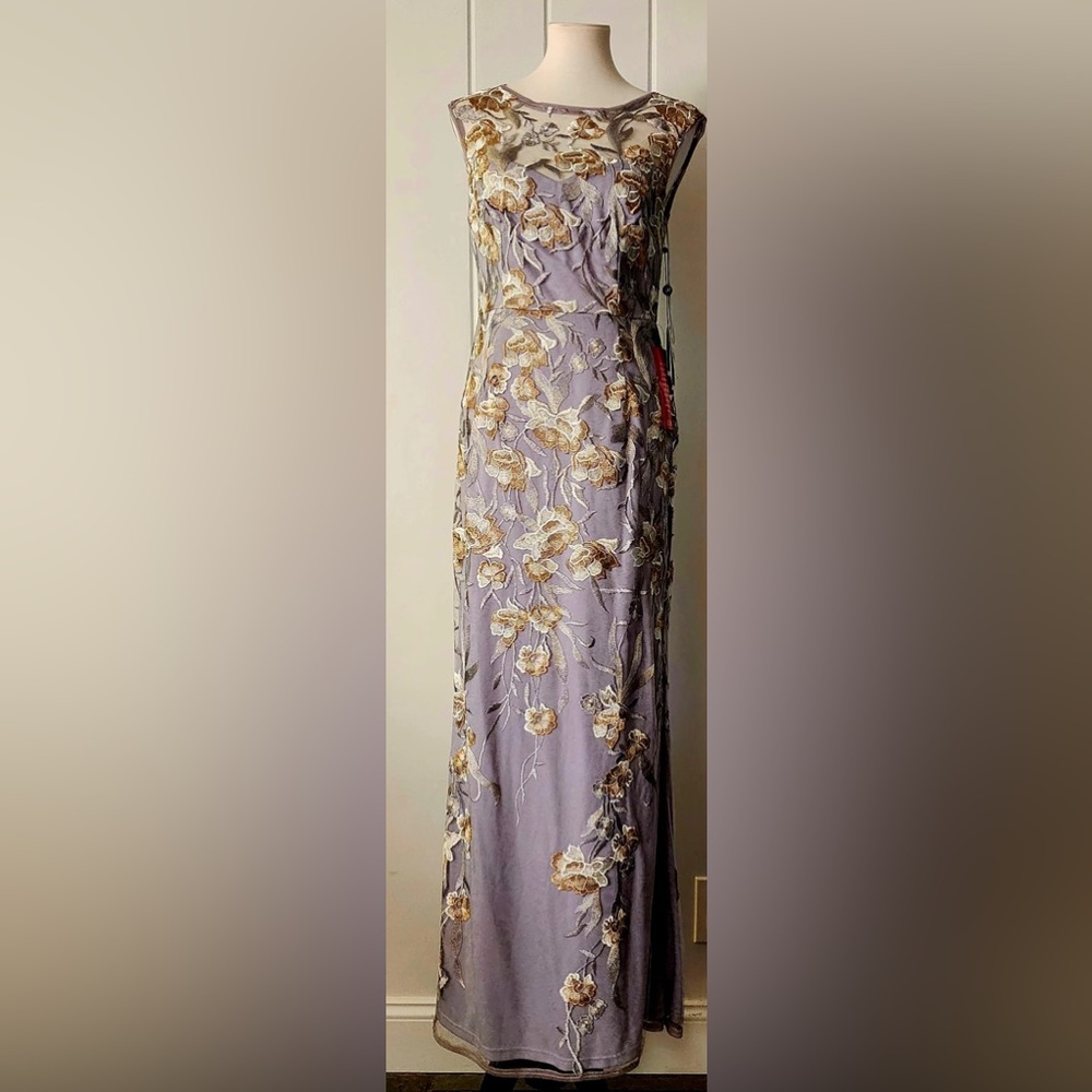 Elegant Embroidered Silvergold Formal Gown